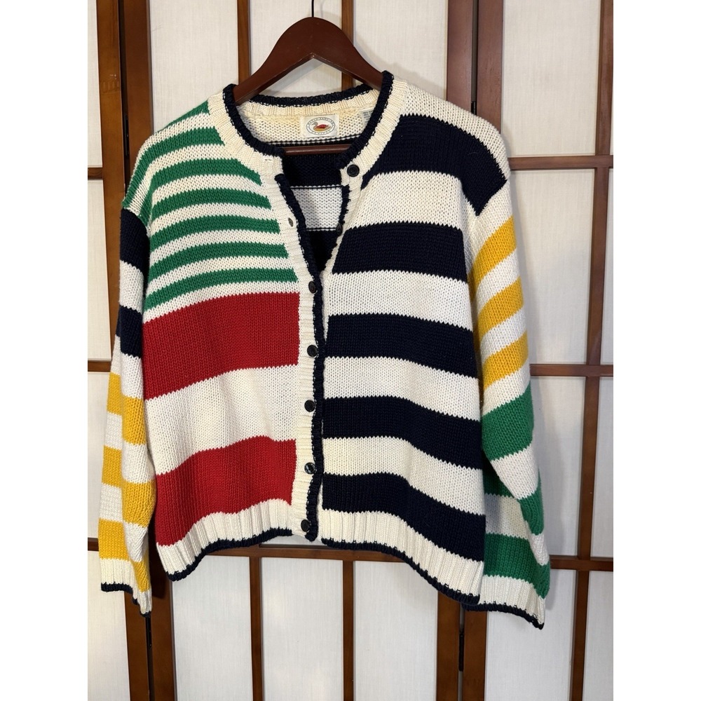 Marsh Landing 10P Colorblock Chunky Knit Stripe Nautical Cardigan Sweater M/L